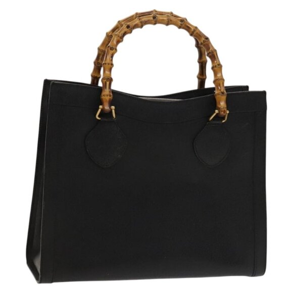 GUCCI Bamboo Hand Bag Leather Black Gold 002 1095 0260 Auth ep10062 - Picture 1 of 16